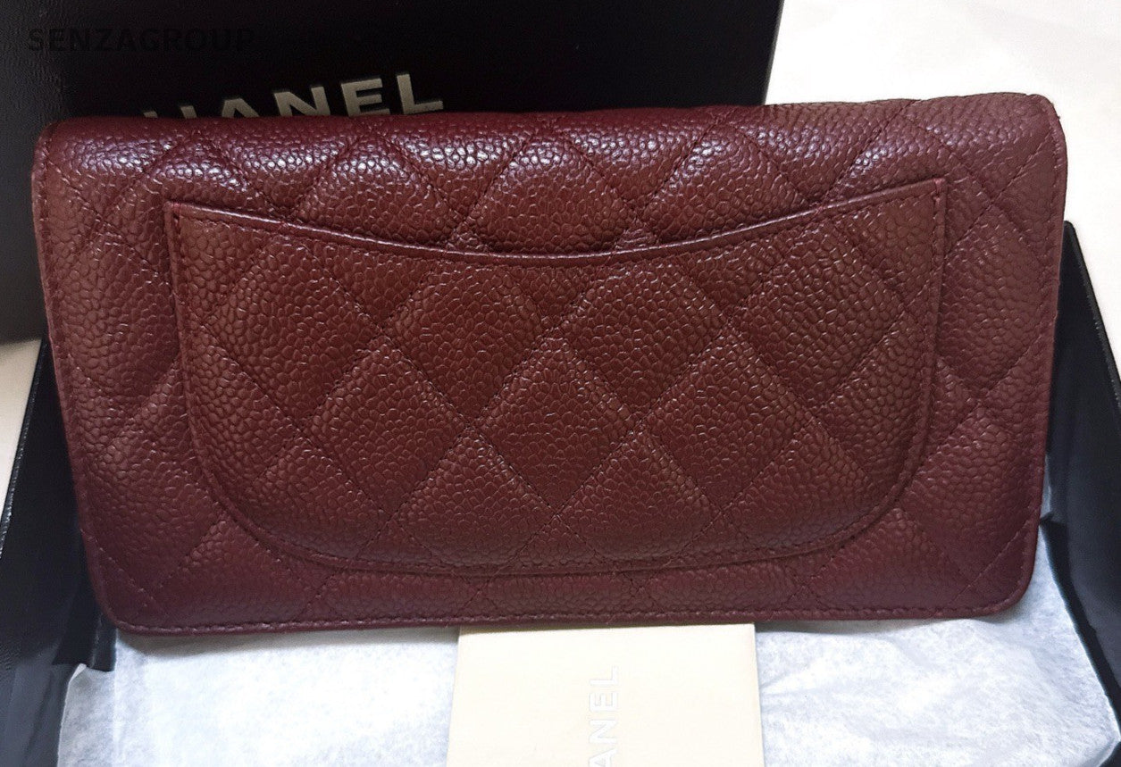 Chanel Classic Flap Long Wallet Red Silver Diamond Women Fashion