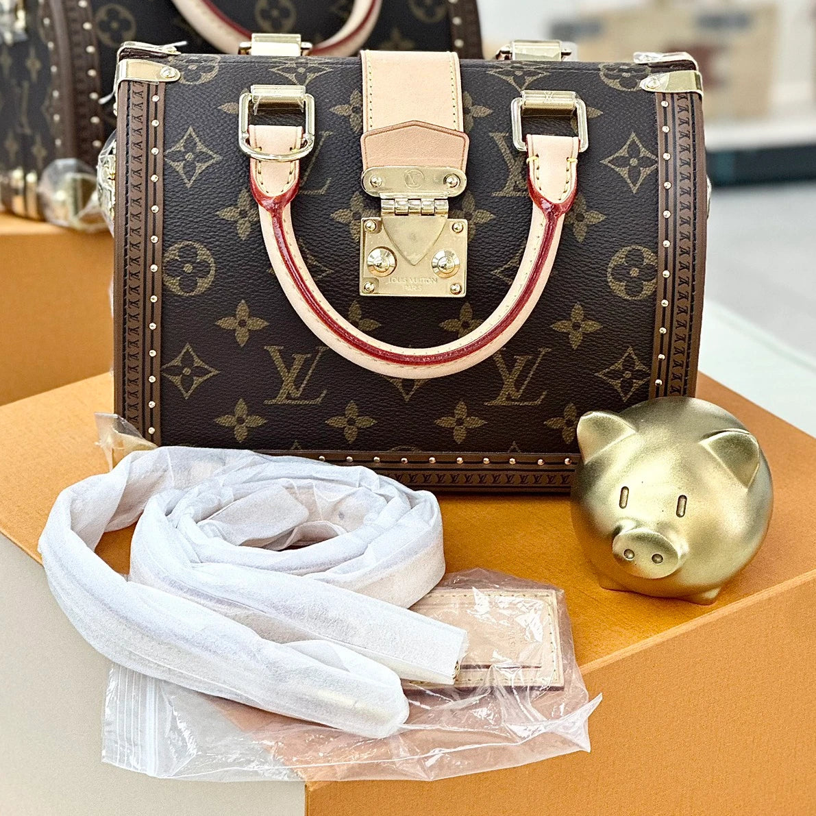 Louis Vuitton Speedy Trunk 20 Monogram Top Handle Crossbody Bag Brown Women S