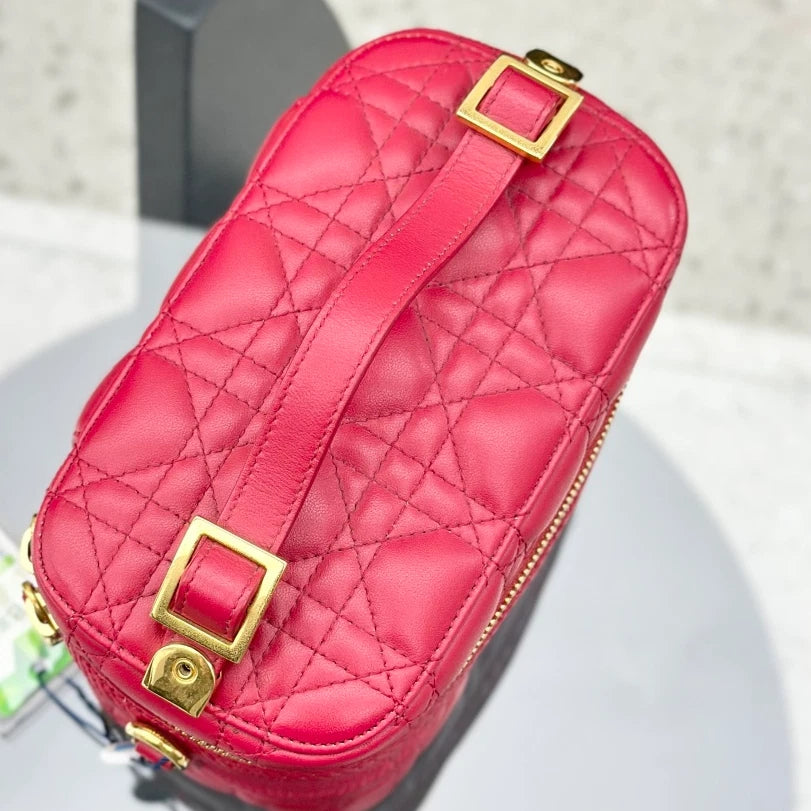 Christian Dior Travel Bag Calfskin Vanity Case Top Handle Bag Red Gold Women S