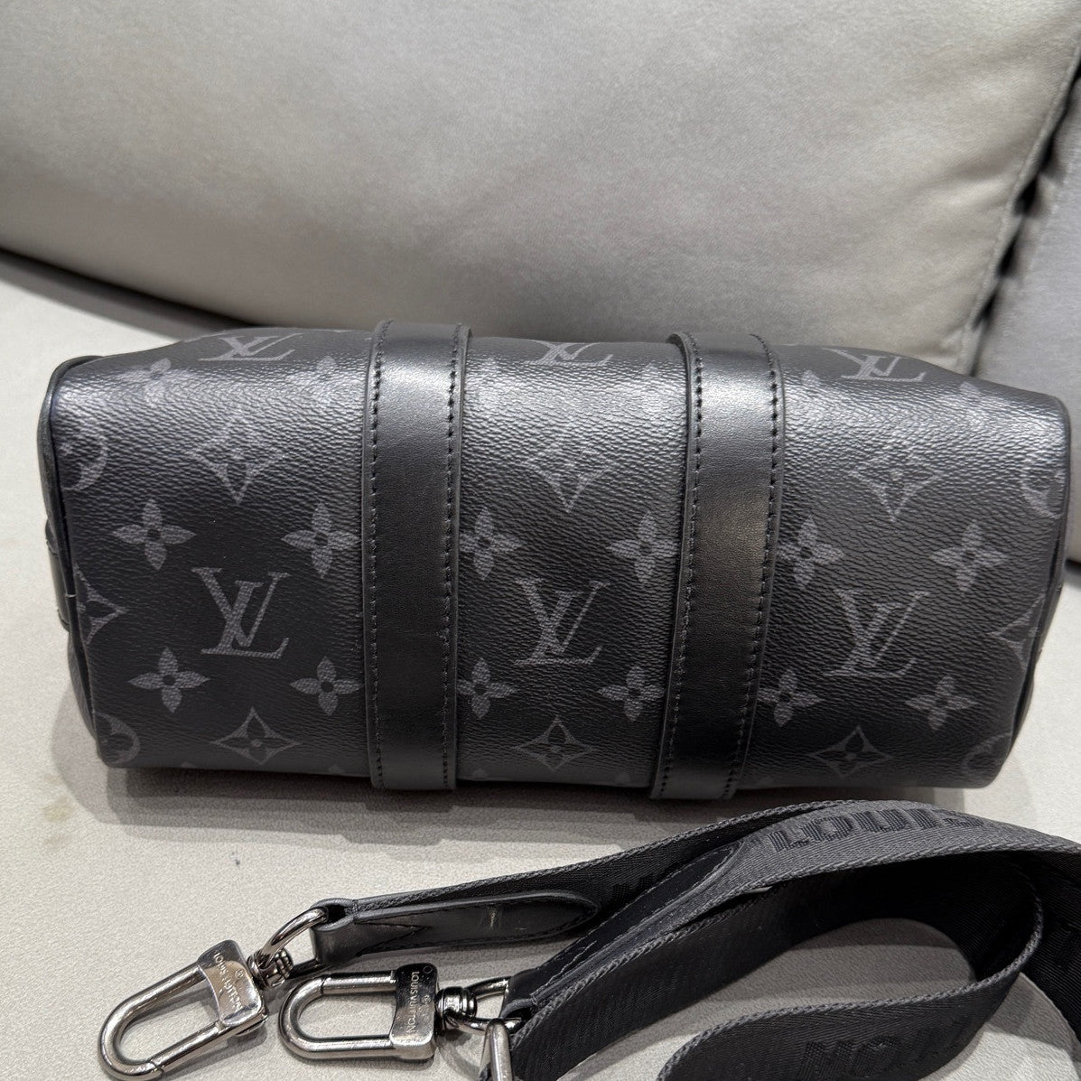 Louis Vuitton Keepall 25 Black Silver Hand Carry Shoulder Bag Unisex Classic