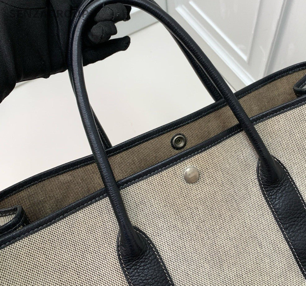 Hermès Garden Party Canvas Top Handle Shoulder Bag Women Gray