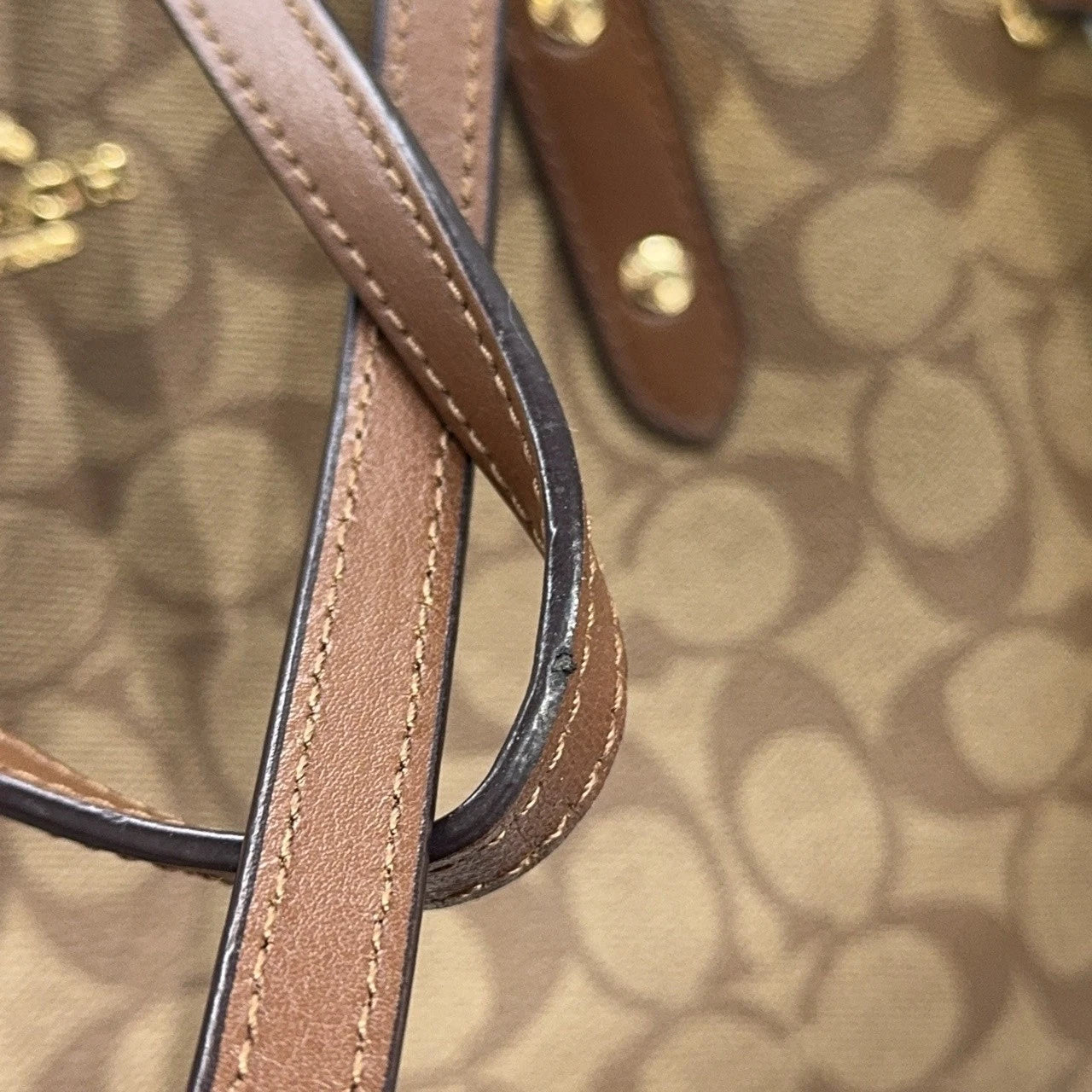 Coach Beige Printed Canvas Tote Shoulder Bag For Women
