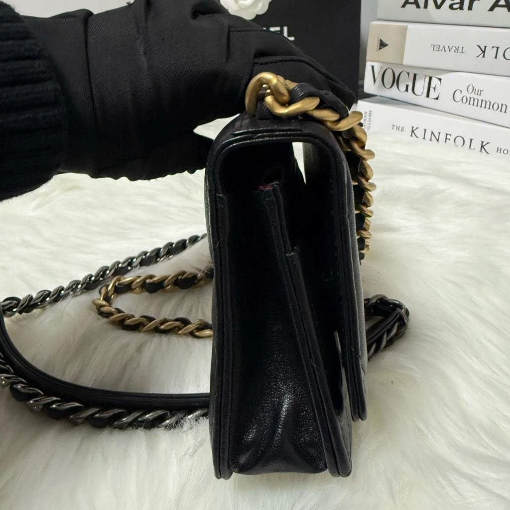 Authentic CHANEL 19 WOC Black Gold Crossbody Bag For Women