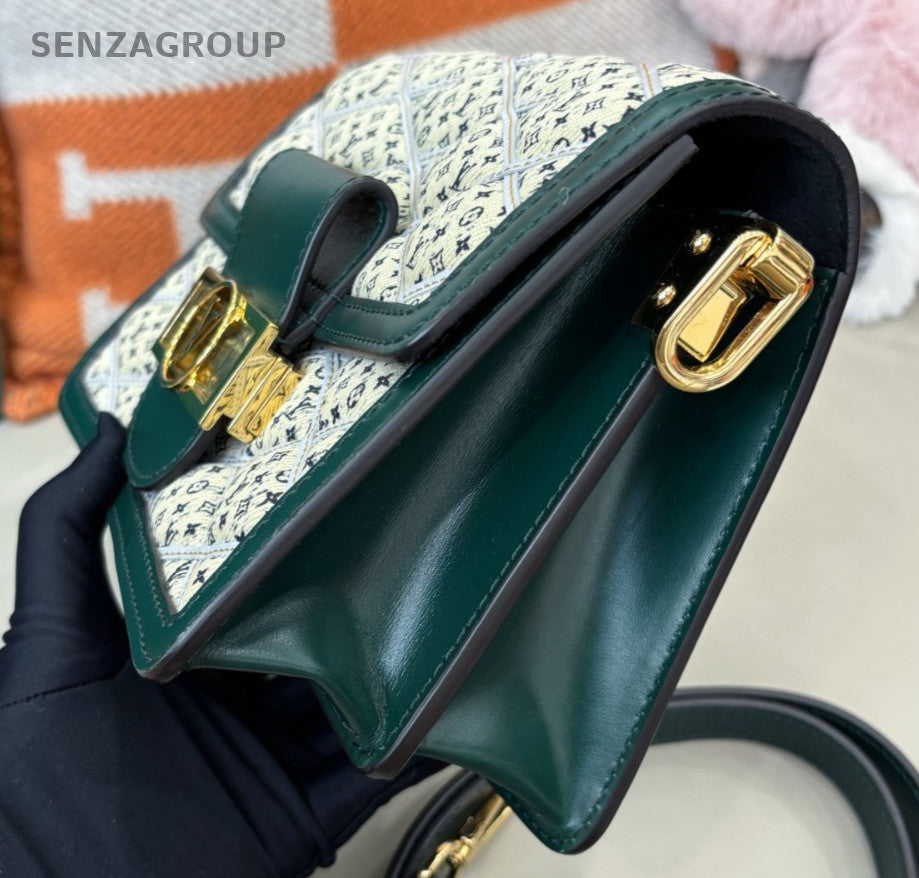 Louis Vuitton Dauphine PM Denim Shoulder Bag Crossbody White Green Women Classic
