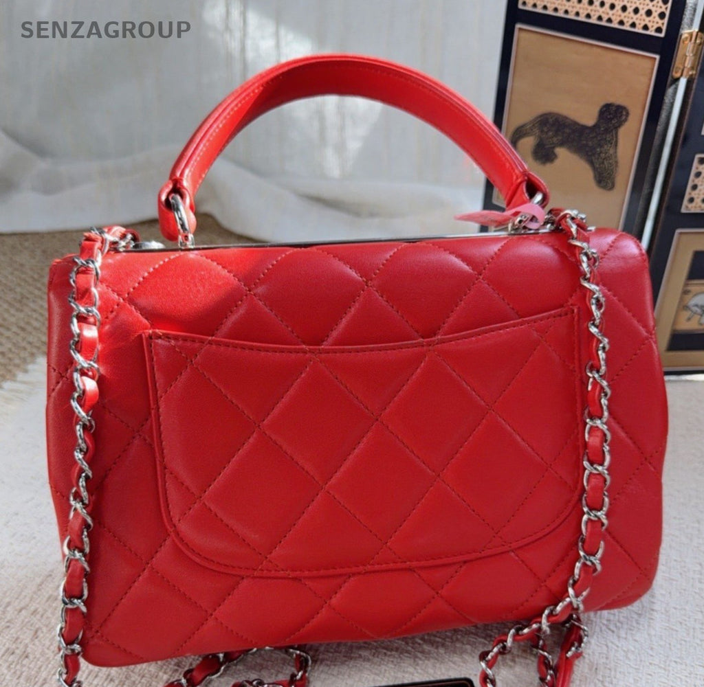 Chanel Trendy CC Chain Shoulder Bag Top Handle Bag Red Silver Women Classic