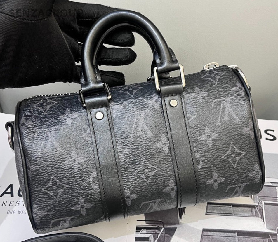 Louis Vuitton  Keepall XS Monogram Top Handle Shoulder Bag Black Silver Women