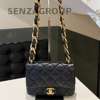 Chanel 22S Quilted Black Gold Chain Shoulder Bag Women Classic
