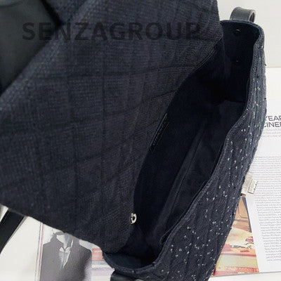 Chanel Black Silver Button Tweed Shoulder Bag Classic Women's