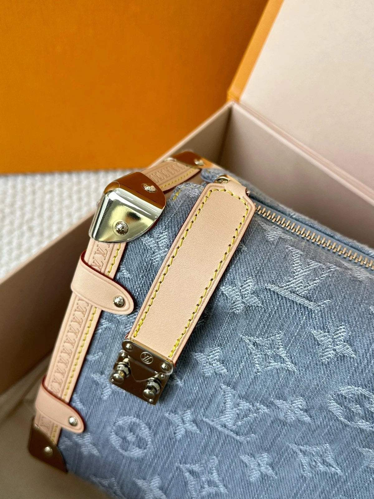 Louis Vuitton Light Blue Denim Medium Side Trunk Bag Excellent