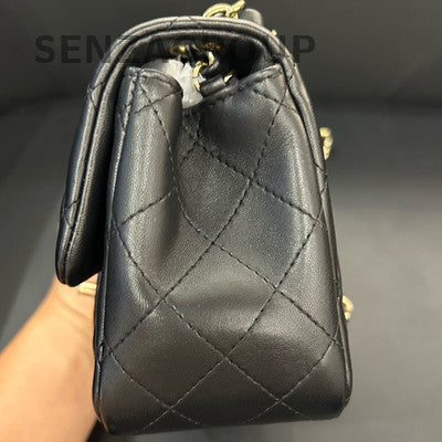 Chanel Classic Flap Quilted Chain Shoulder Crossbody Bag Black Gold
