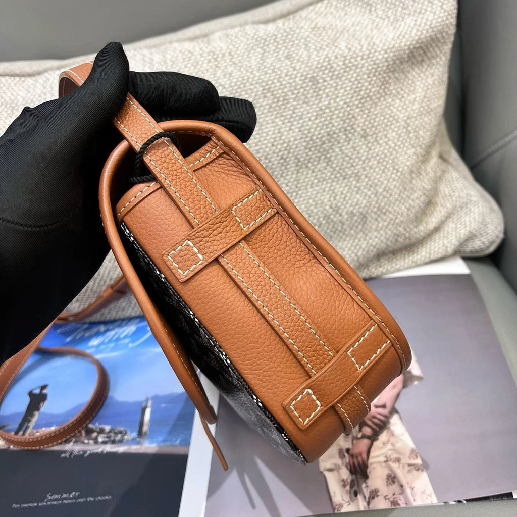Goyard Belvedere Canvas PM Shoulder Crossbody Black Brown Silver Excellent