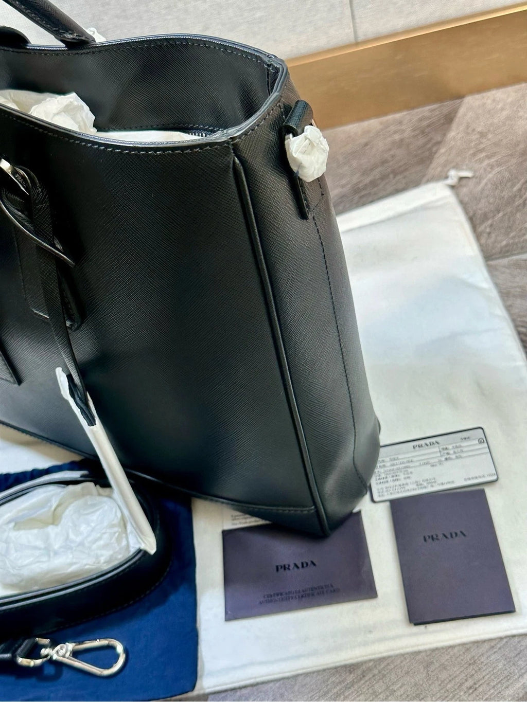 Prada Black Crossgrain Leather Tote Handbag Shoulder Crossbody Women
