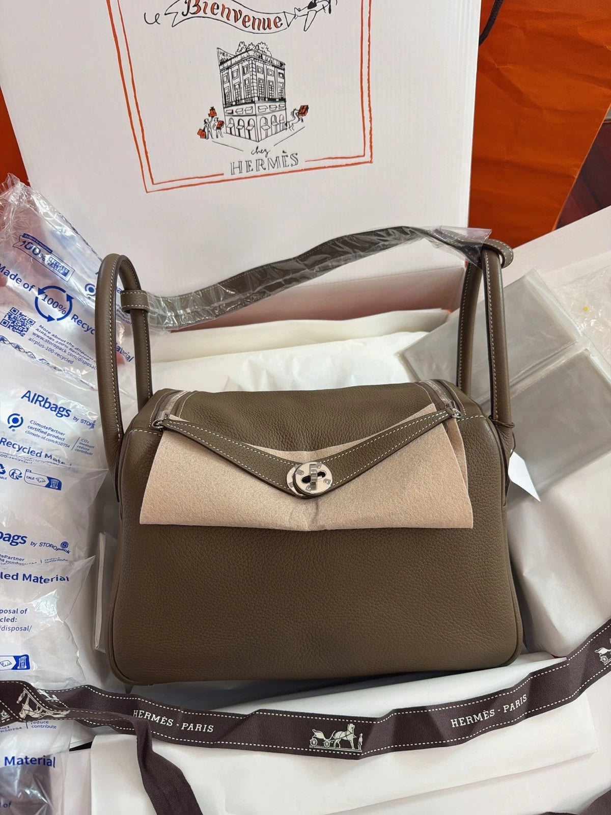 Hermes Lindy 30 Top Handle Bag Grey Sliver Women Classic
