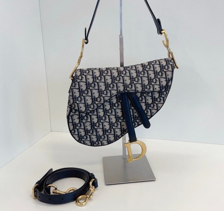 Christian Dior Saddle MM Oblique Top Handle Shoulder Bag Crossbody Used  Women