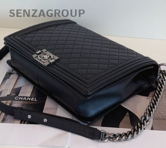 Chanel Leboy GM Chain Shoulder Bag Black Silver Unisex Adults Classic Diamond
