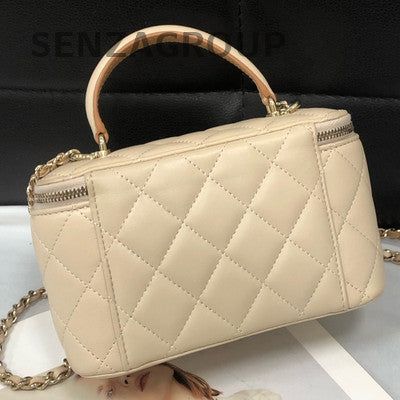 Chanel Lambskin Quilted Chain Shoulder Crossbody Bag Pink Gold Women