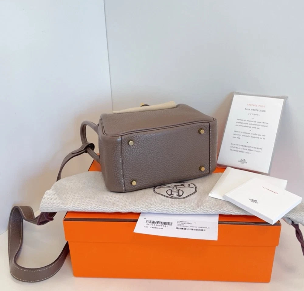 Hermes Mini Lindy Top Handle Bag Shoulder Bag Gold Hardware Women