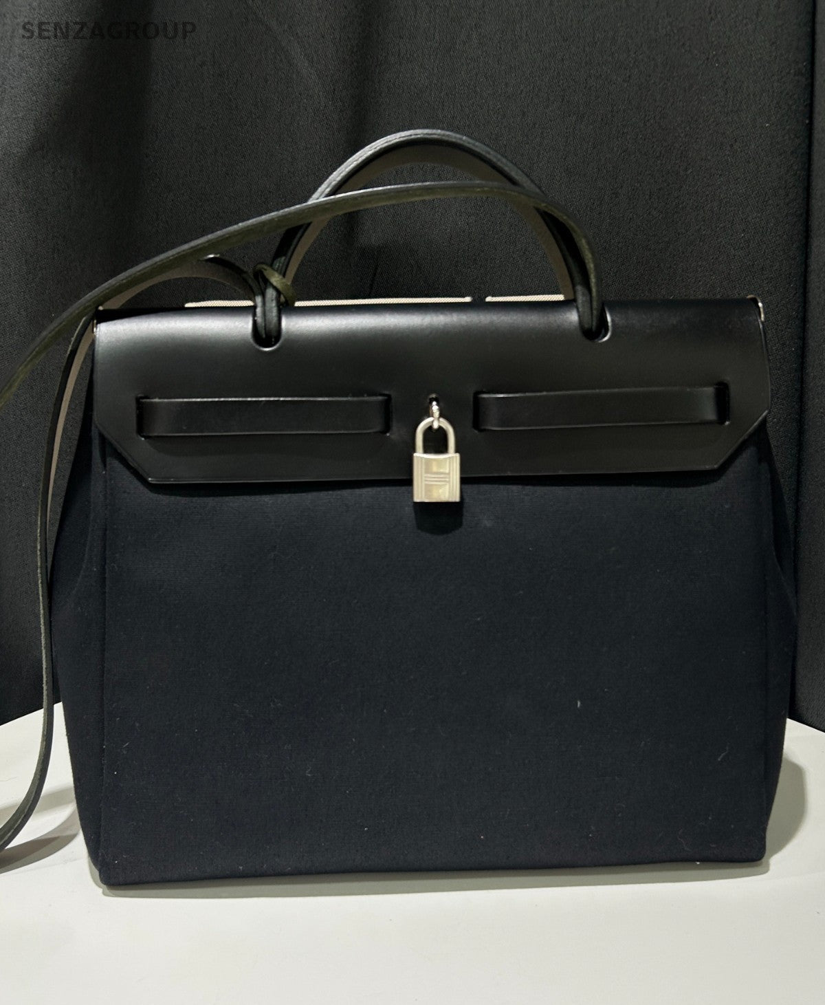 Hermes Herbag31 Top Handle Canvas Shoulder Handbag Black White Classic