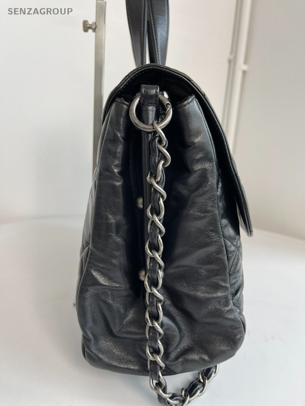 CHANEL Briefcase Top Handle Oil waxed leather Chain Shoulder Handbag Women Black