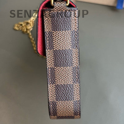 Louis Vuitton Damier Ebene Chain Shoulder Crossbody Bag Brown Gold Women