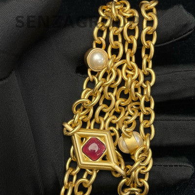 Chanel Red Quilted Heart Gemstone Chain Shoulder Crossbody Bag Gold Clasp