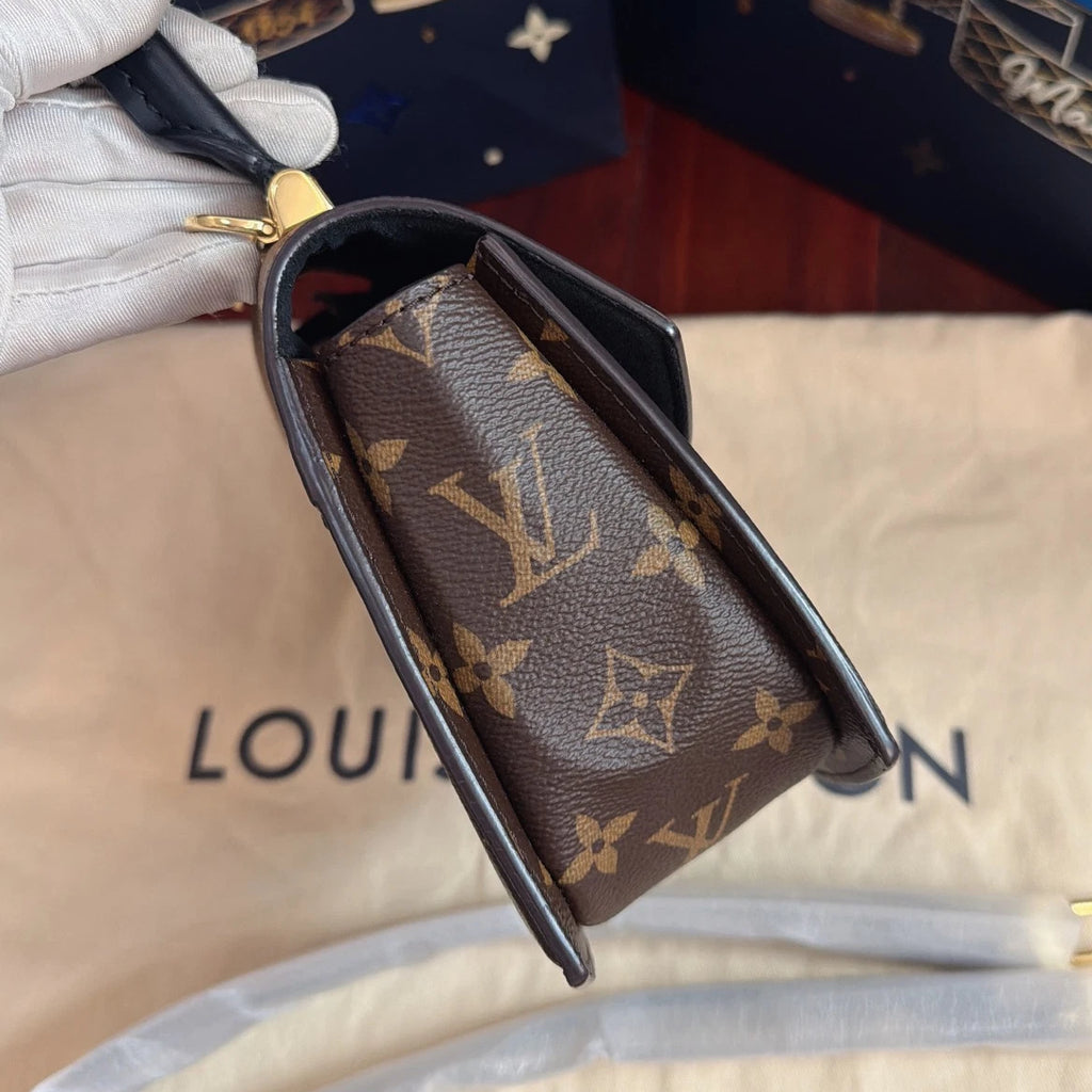 Louis Vuitton Tillsit Monogram Top Handle Crossbody Brown Gold Women Classic
