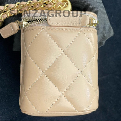 Chanel Double Gold Pearl Calfskin Mini Flap Bag Brown Quilted