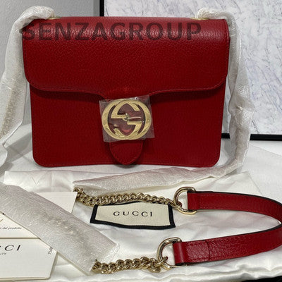 Gucci Red Gold Accordion Chain Shoulder Crossbody Bag Classic Fashion Women