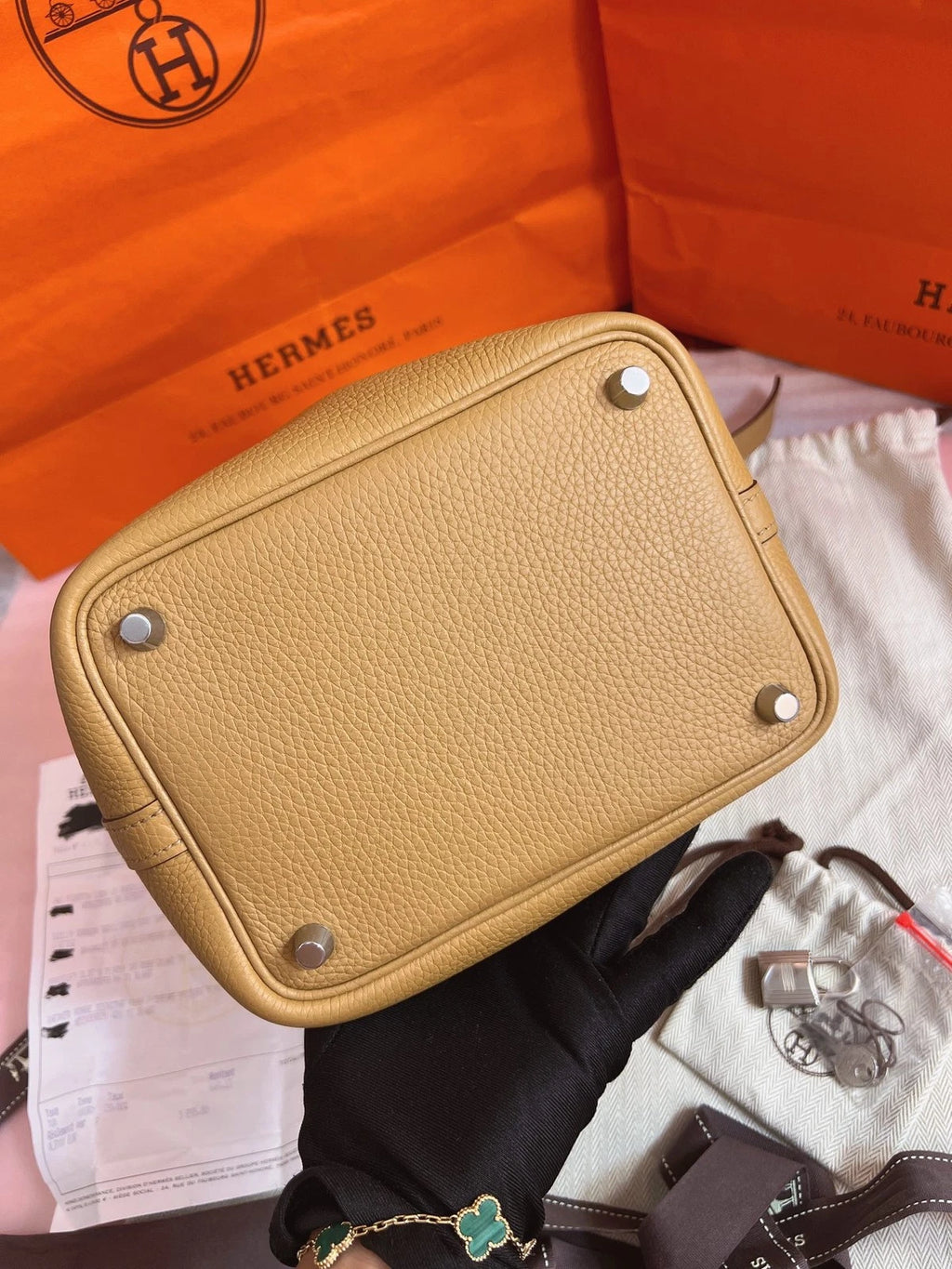 Hermes Picotin18 Top Handle Bag Brown Silver Women Classic Fashion