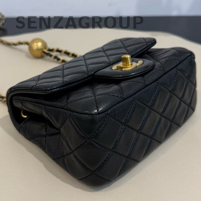 Chanel Classic Flap Quilted Chain Shoulder Bag Black Gold