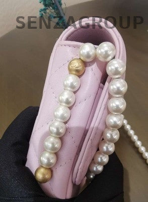 Chanel Quilted Pearl Chain Shoulder Bag Pink Gold Hardware
