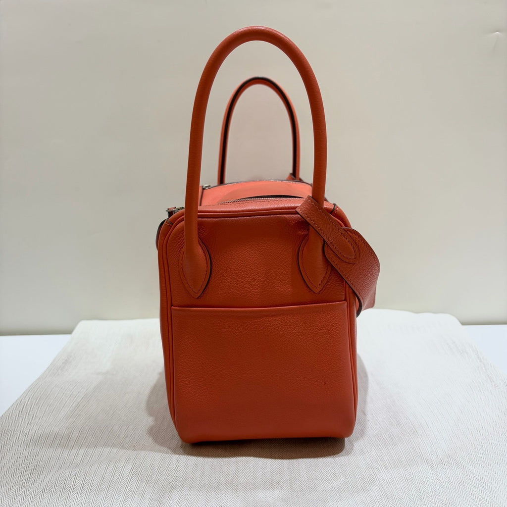 Hermes Lindy26 Top Handle Shoulder Bag Orange Silver Women Classic Fashion