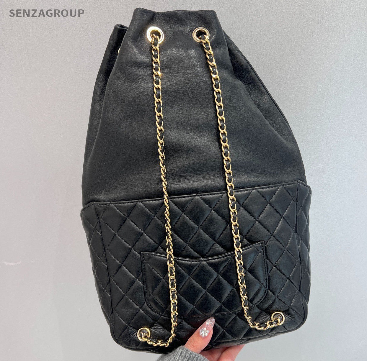 Chanel Diamond Lambskin Chain Backpack Black Gold Women Classic Fashion