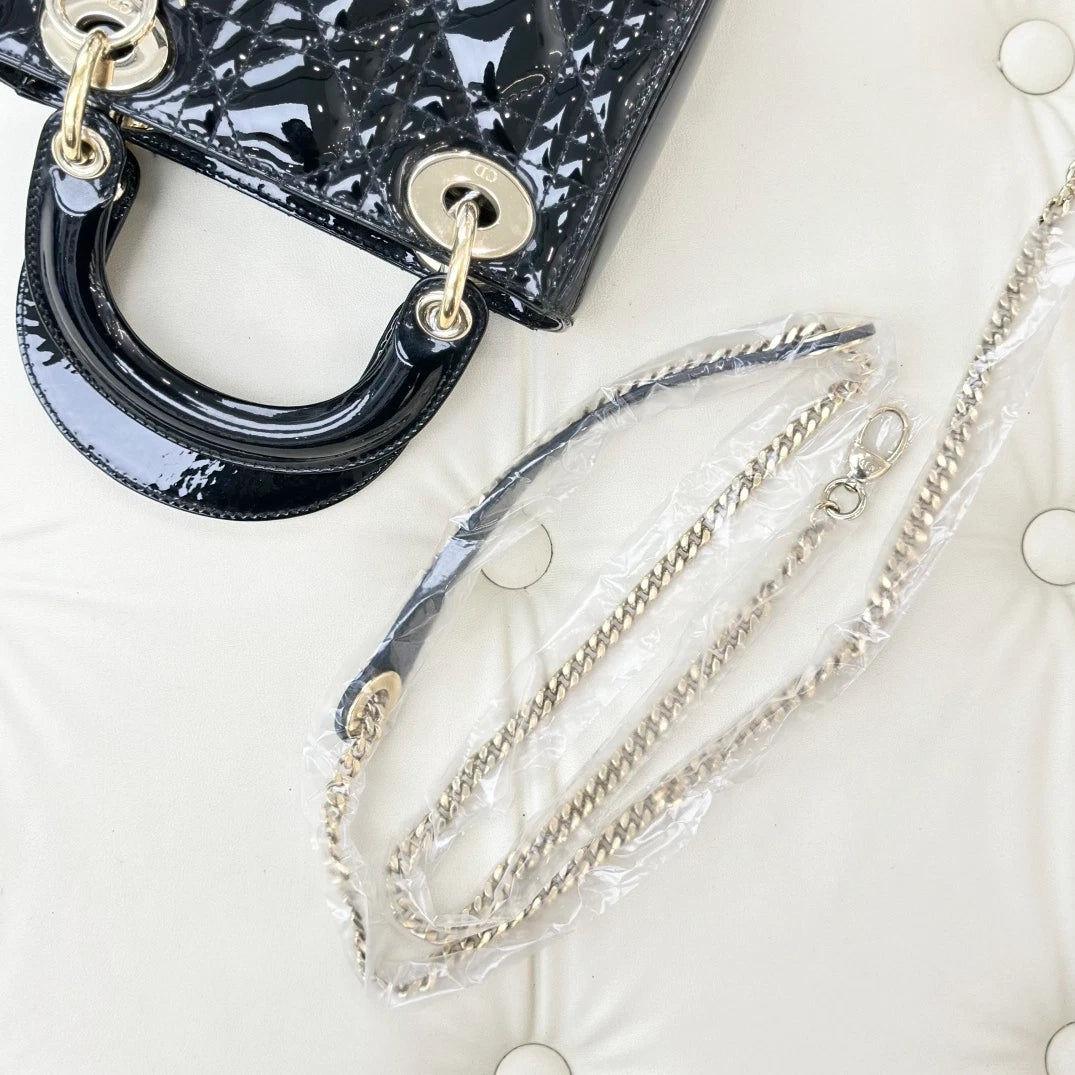 Dior Lady Dior Black Gold Crossbody Top Handle Excellent