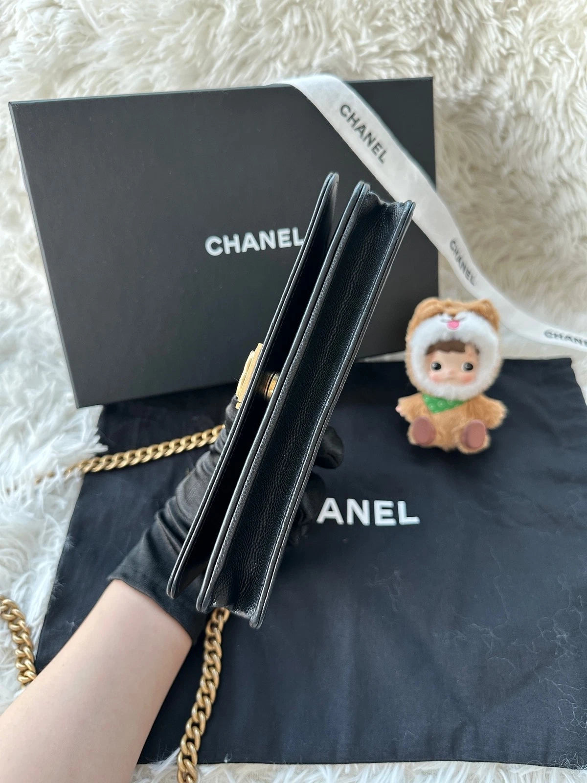 Authentic CHANEL LeBoy WOC Small Black Leather Crossbody For Women