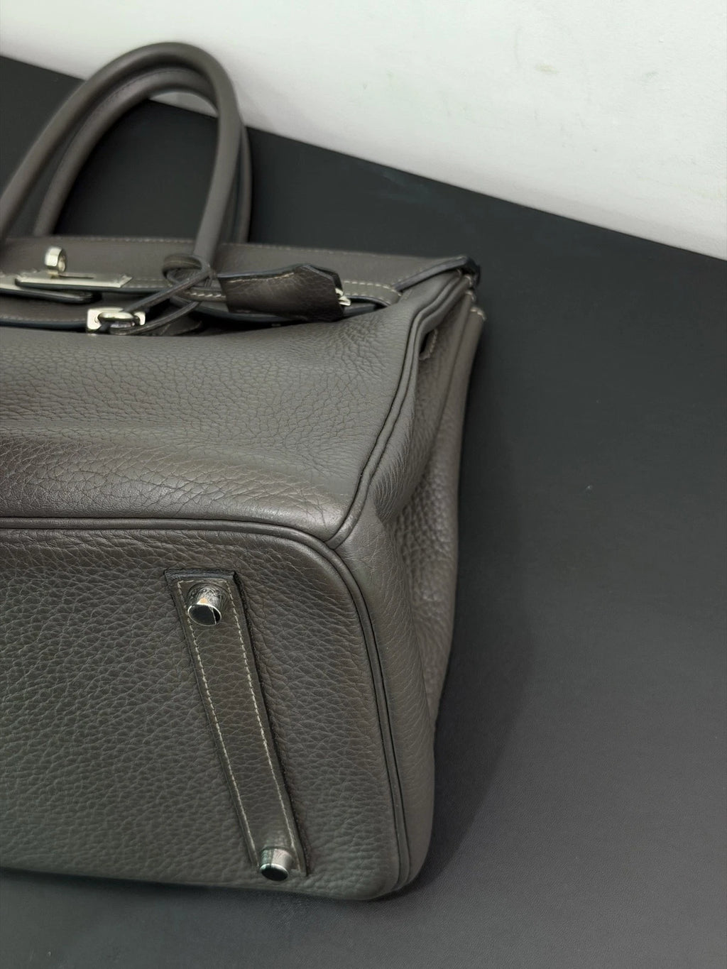 Authentic Hermes Birkin 35 Tote Top Handle Bag Grey Silver Hardware
