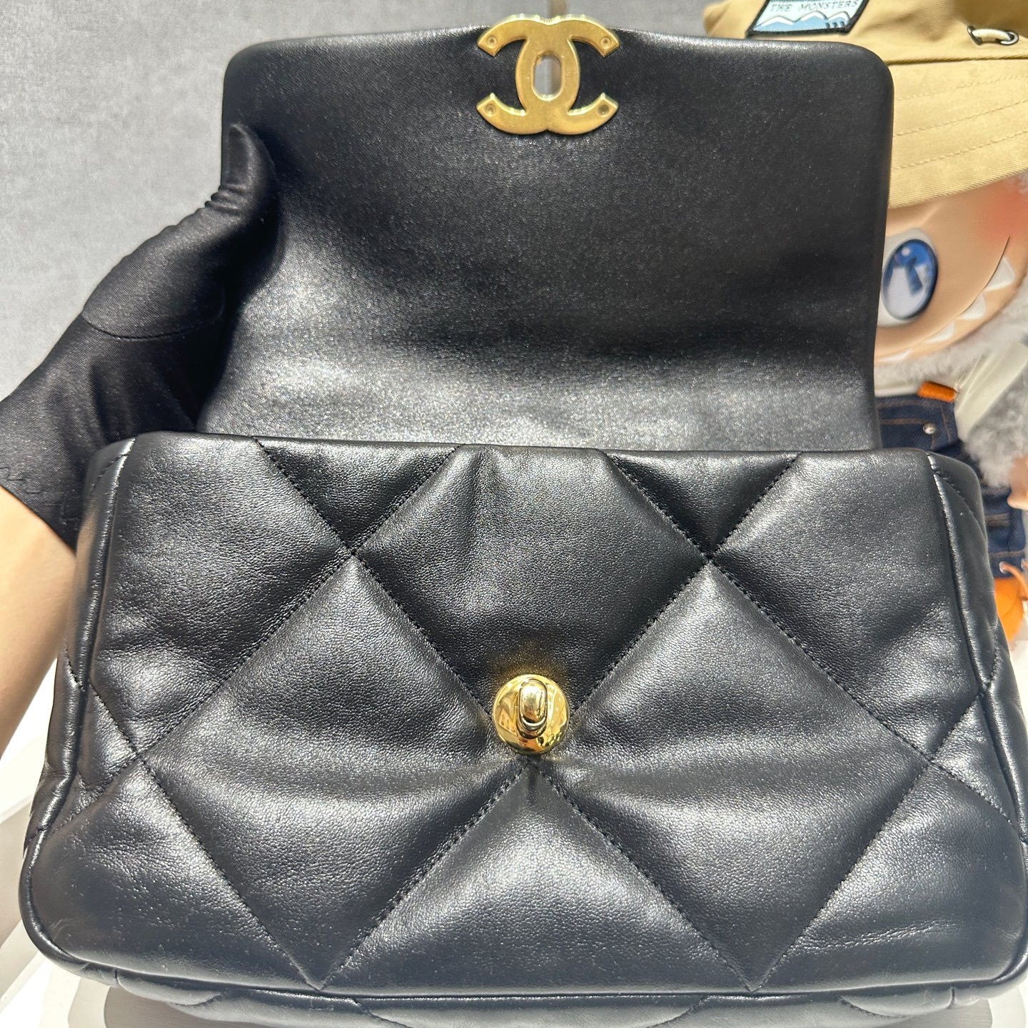 Chanel 19 Small Black Gold Chain Shoulder Crossbody Bag Quilted Classic