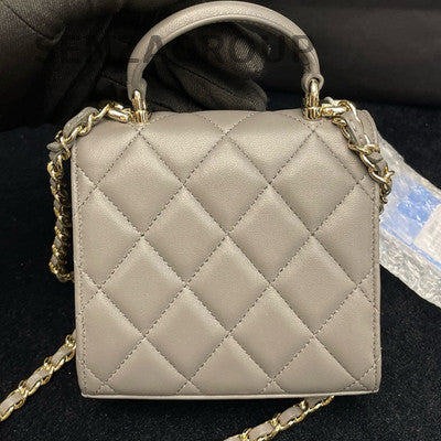 Chanel Lambskin Grey Quilted Chain Shoulder Bag - Gold Hardware