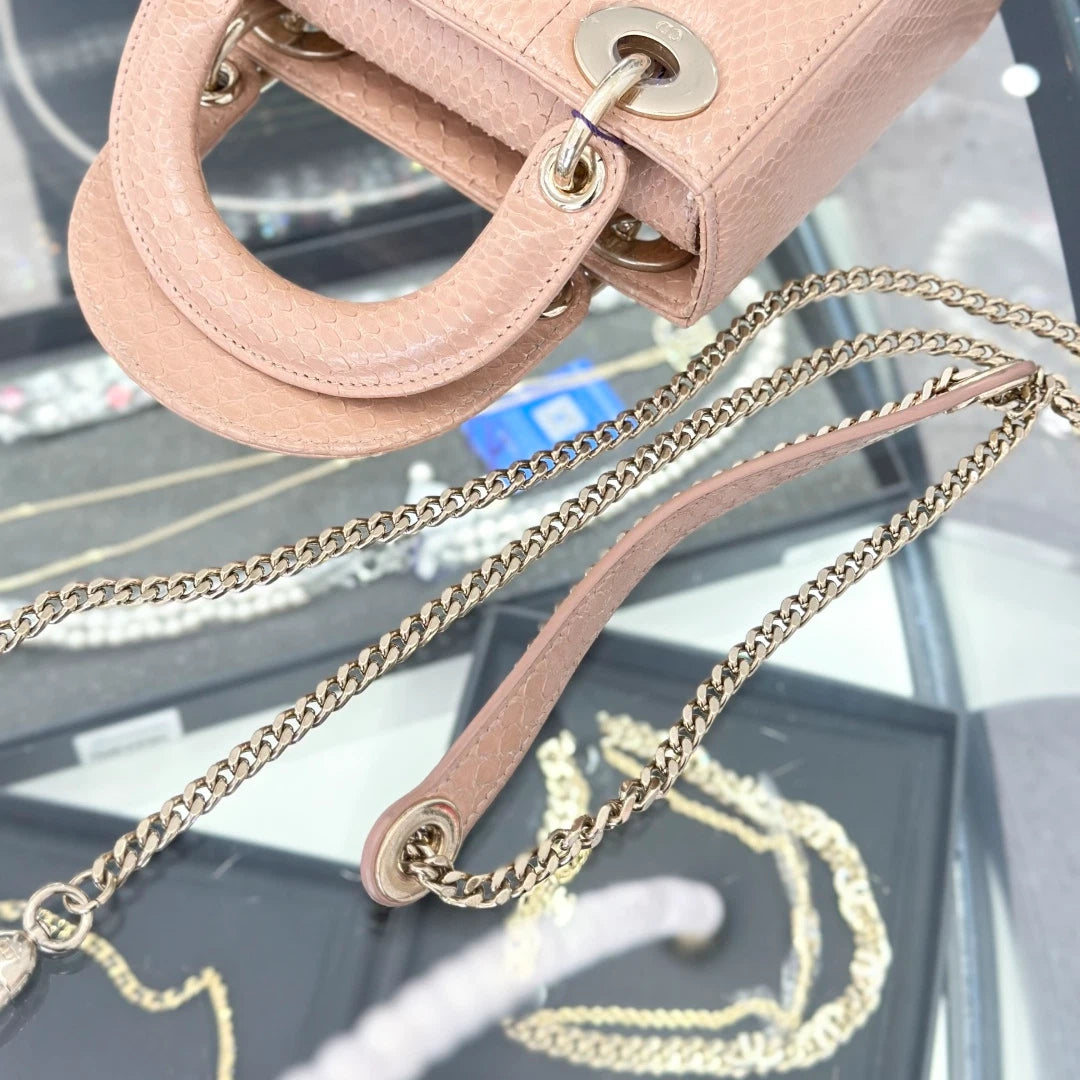 Christian Dior Lady Dior Chain Crossbody Top Handle Bag Pink Gold Women S