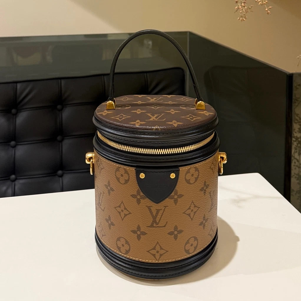 Louis Vuitton Monogram Speedy Cube Bag Brown Gold Buckle Women's