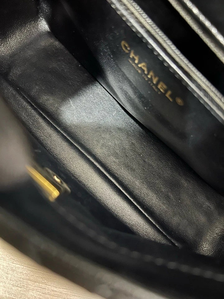 CHANEL Black Gold Leather Top Handle Crossbody Bag For Women