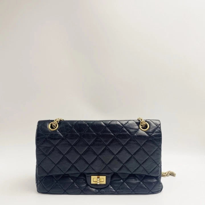 CHANEL 2.55 Medium Black Gold Crossbody Bag For Women