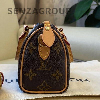 Louis Vuitton Speedy Nano Monogram Crossbody Bag Gold Brown Women Classic