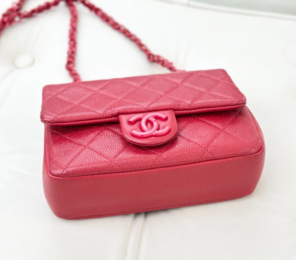 Chanel Classic Flap Mini Square Calfskin Shoulder Bag Red Hardware Women S