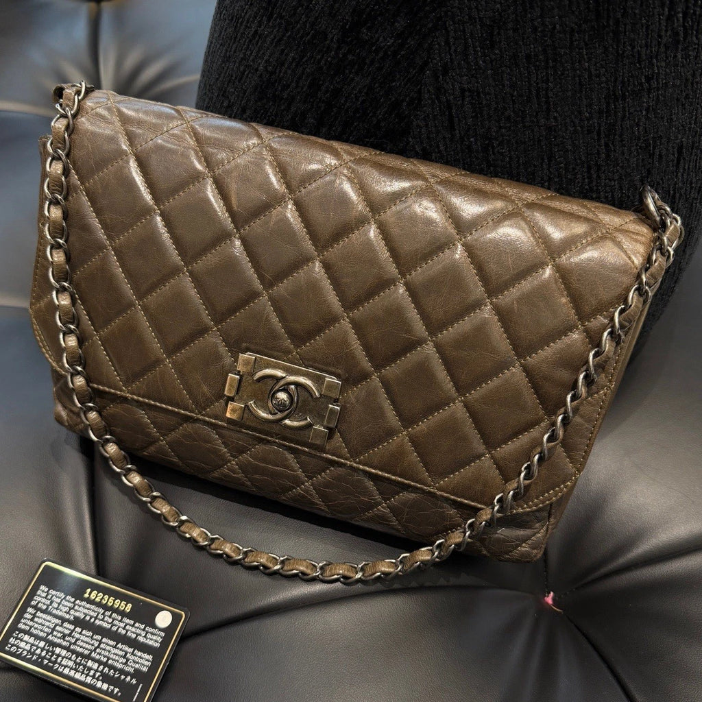 Chanel Leboy Chain Diamond Shoulder Bag Brown Silver Used Women Classic