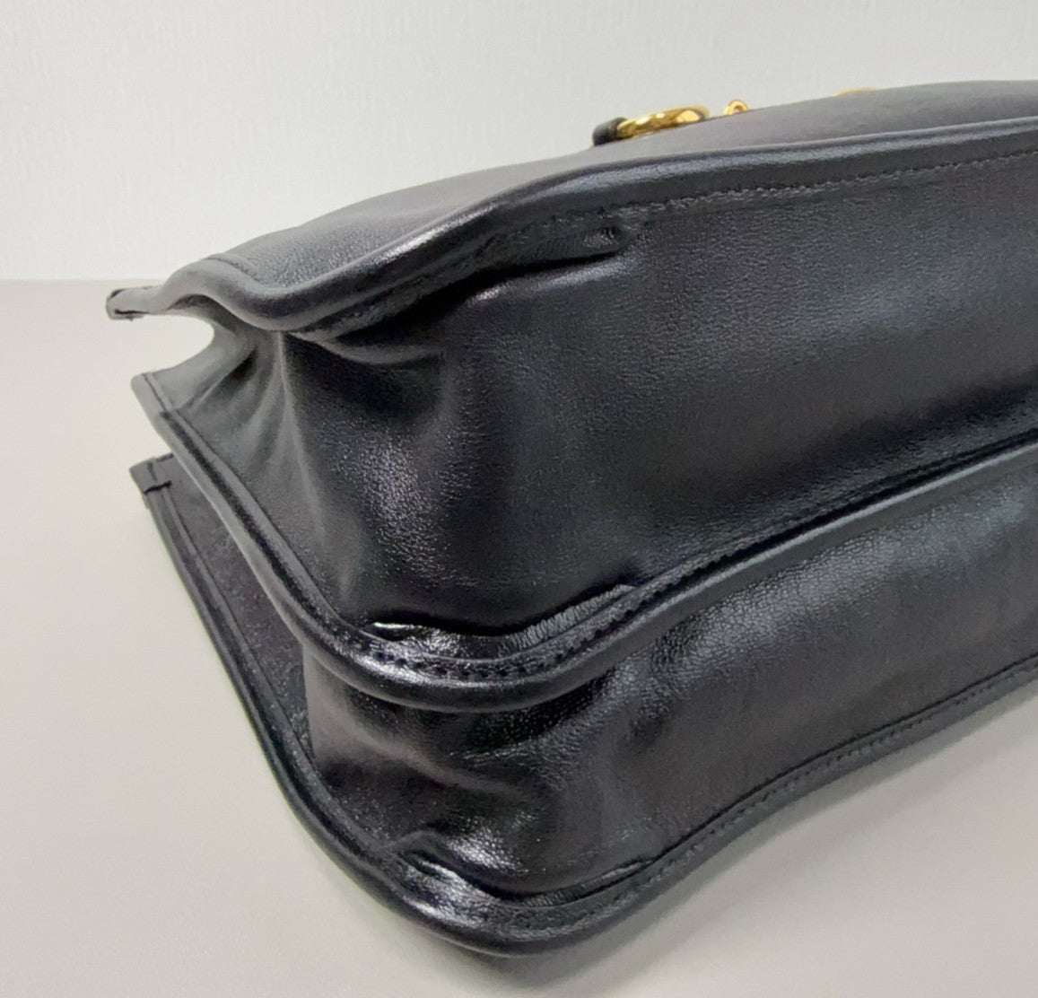 Gucci Horsebit1955 MM Tote Top Handle Chain Shoulder Bag Black Gold Used Women