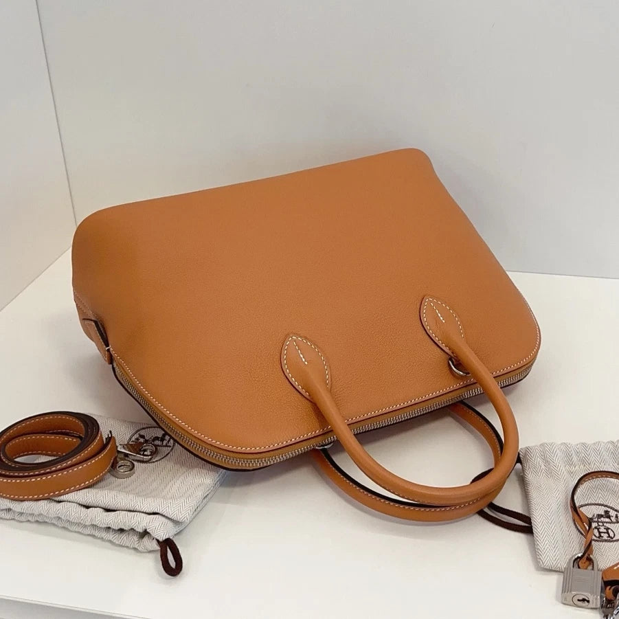 Hermes Bolide Evercolor Top Handle Crossbody Brown Silver Used Women Classic