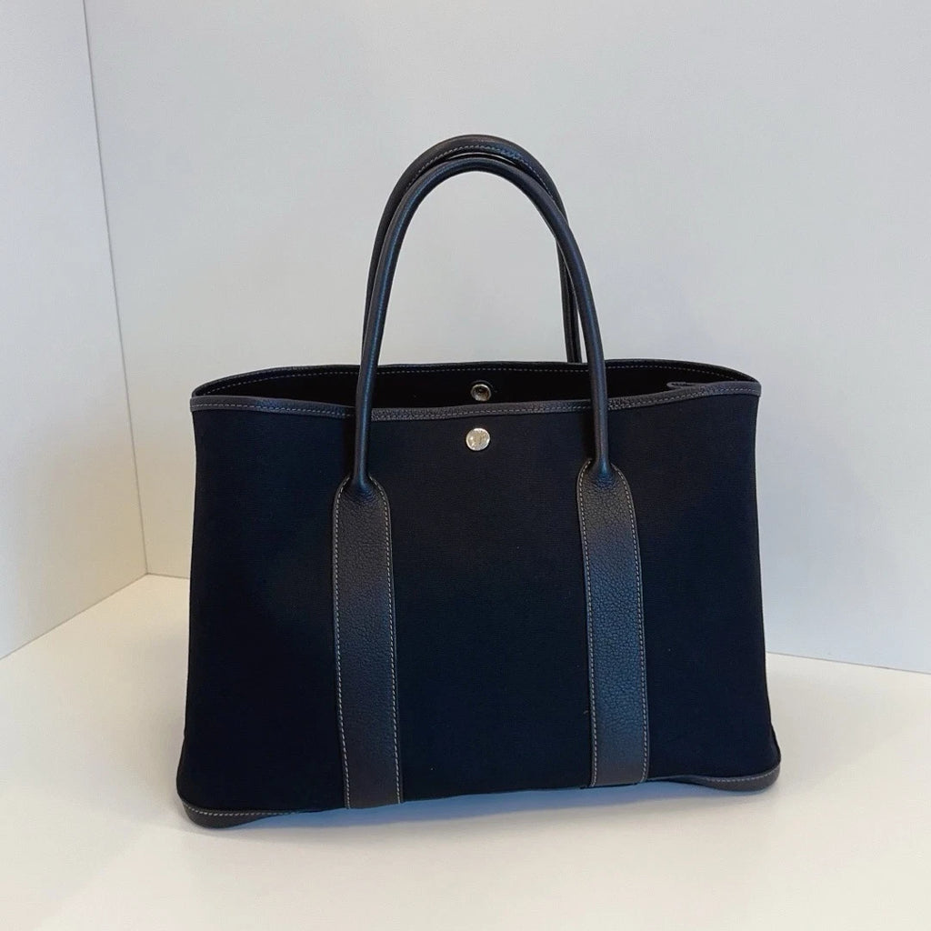 Hermes Garden Party36 Tote Top Handle Shoulder Bag Black Silver Women Classic