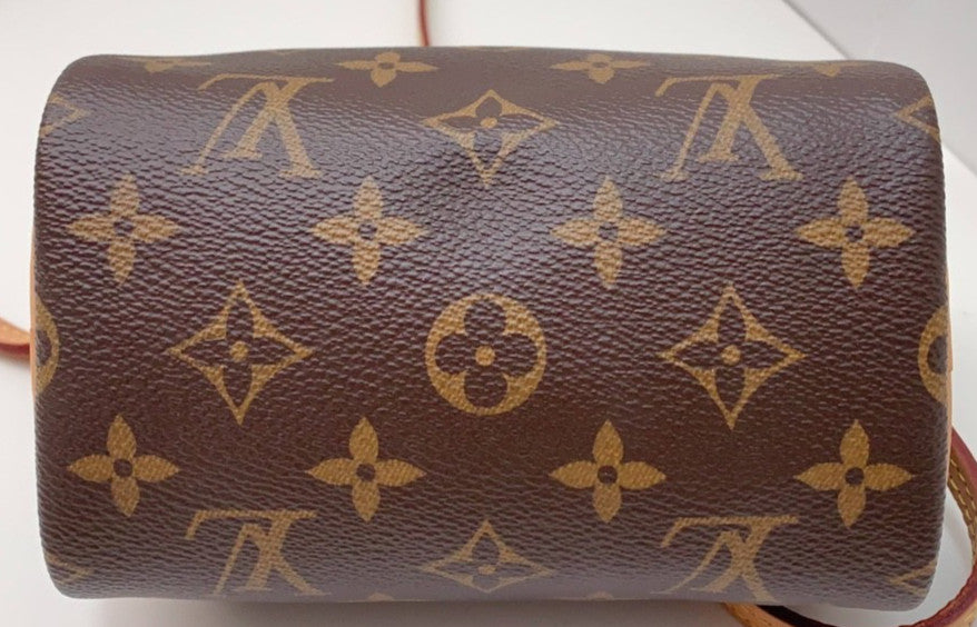 Louis Vuitton Speedy Nano Monogram Top Handle Bag Crossbody Brown Women Classic