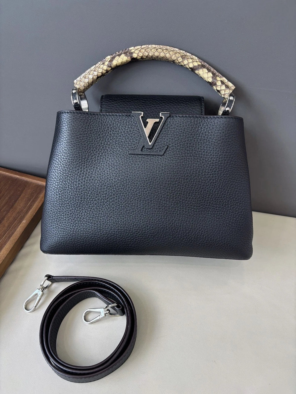 Louis Vuitton Capucines BB Snakeskin Handle Strap Black Handbag Crossbody